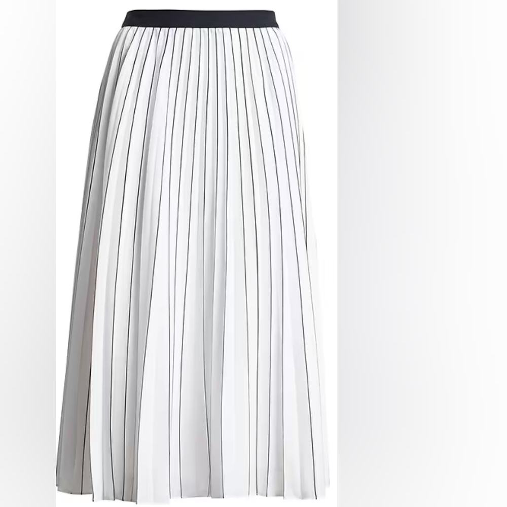 NWT) BANANA REPUBLIC Stripe pleated midi skirt White & Black size 0